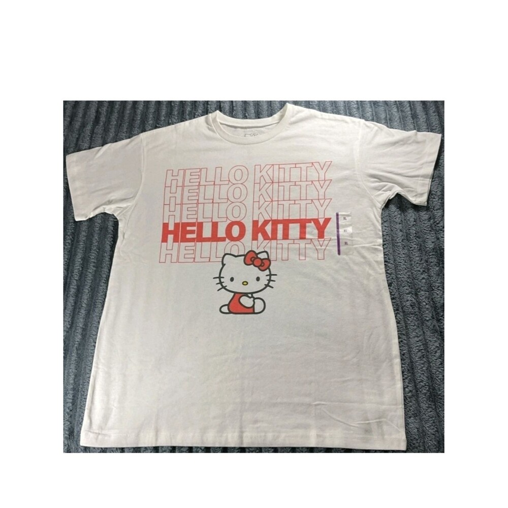Hello Kitty White & Logo Cartoon Colorful Graphic Medium T-Shirt Top
